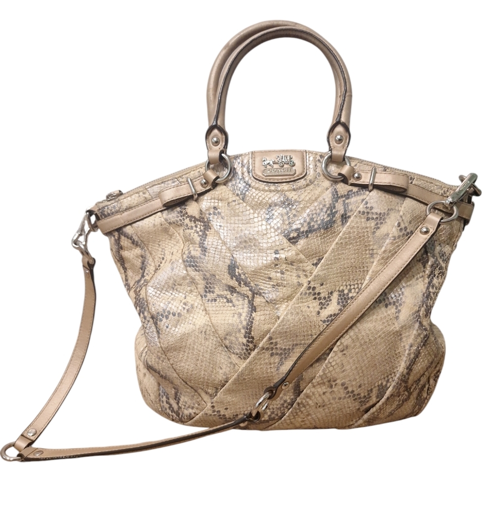 Coach Ivory Madison Lindsay Metallic Python Satchel Crossbody Bag